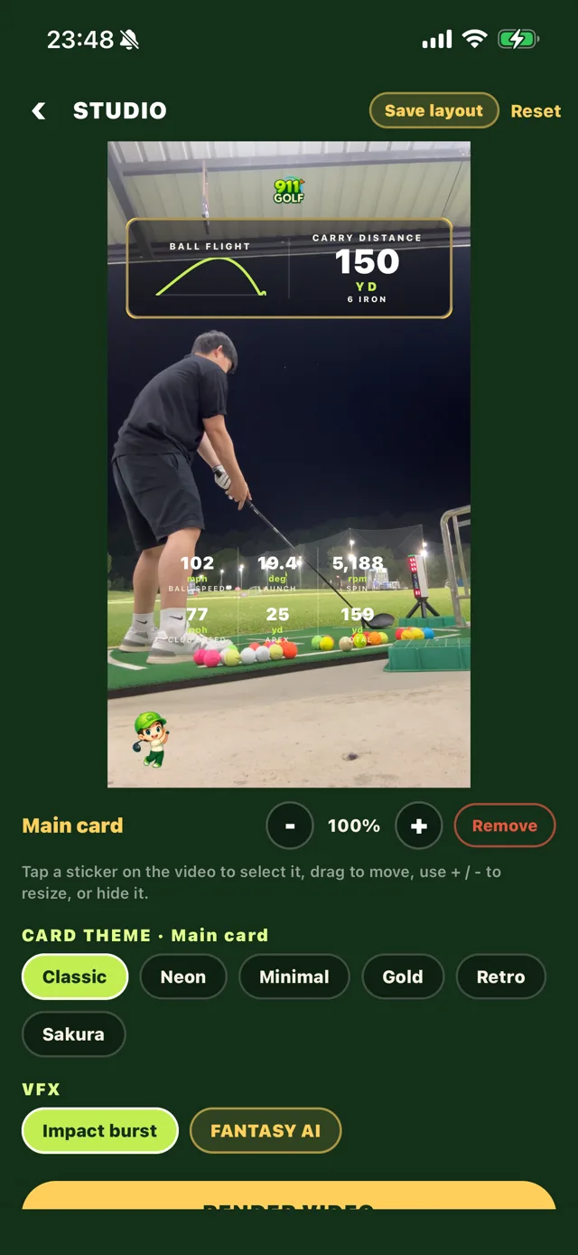 คลิปวงสวิงพร้อมการ์ดข้อมูลจริงฝังในวิดีโอ จากระบบ 911 Golf